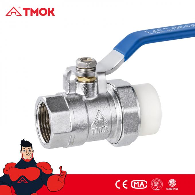 Le fil de TMOK a forgé le type bi-directionnel en laiton de robinet à tournant sphérique des syndicats de double de PPR pour le gazole de l'eau avec la certification de la CE et la poignée rouge