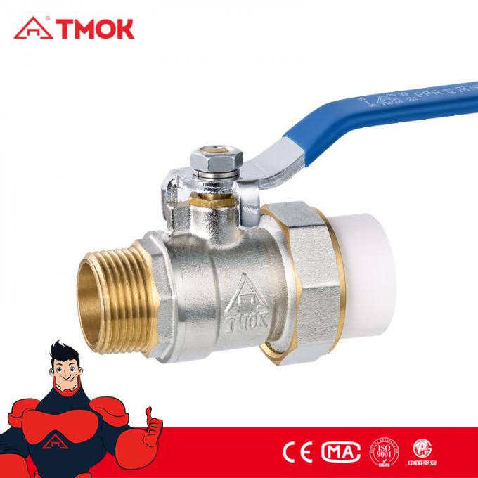 Le fil de TMOK a forgé le type bi-directionnel en laiton de robinet à tournant sphérique des syndicats de double de PPR pour le gazole de l'eau avec la certification de la CE et la poignée rouge